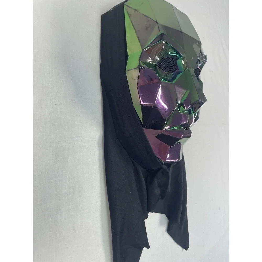 Iridescent Geometric Full Face Hooded Plastic Mask w/ Black Hood, One Size